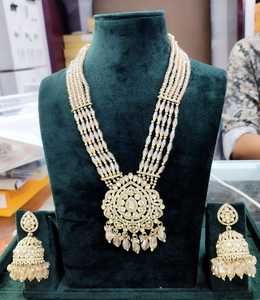 ชุดเครื่องประดับหินเงาอินเดียโบราณโบราณแบบดั้งเดิมเครื่องประดับที่ดีสร้อยคอเจ้าสาวและเครื่องสวมศีรษะสำหรับงานแต่งงานที่หรูหรา - Product Image 1
