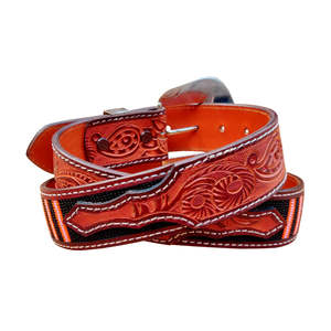 Ceinture classique en cuir véritable avec broderie perlée de style western, boucle en métal durable, style formel western - Product Image 2