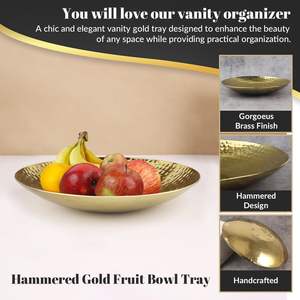 Premium 12'' <b>Round</b> Hammered Gold Eco-Friendly Handmade Durable Serving Platter & Cluster Tray for Dry Foods Parties Entertaining - Product Image 3