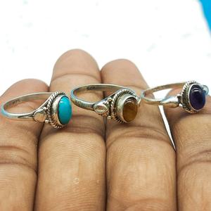 Bague en pierre naturelle plaquée argent 925 déclaration délicate ovale cadeau pour femme article 7x9mm bague en pierre - Product Image 4