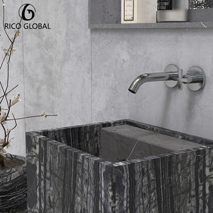 Lavabo de Pared de Mármol Lunar Elegante y Personalizable, Accesorio de Baño Estilo Granja con Toallero Integrado, Diseño Natural Atemporal - Product Image 3