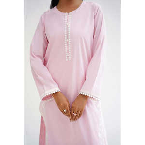 Conjunto de Dos Piezas Teñido con Hilo y Bordado KST-43486 con Cuello de Lazo y Largo por Encima de la Rodilla, Tallas XS y XXS - Product Image 2