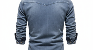 Camisa de Mezclilla Ligera de Manga Larga para Hombre, Estilo Vintage, Casual, Ajustada, con Botones, Color Sólido, Transpirable, de Poliéster/Algodón - Product Image 6