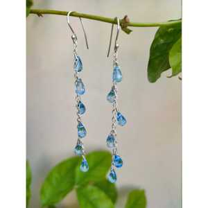 Pendientes Colgantes Hechos a Mano en Plata de Ley con Cuentas de Topacio Azul en Forma de Lágrima, Elegante Regalo de Boda para Ella - Product Image 5