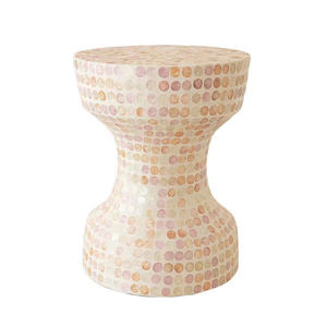 Delicate MOP Side Table Mother Of Pearl Stool Artistic Shell <b>Mosaic</b> Design Decorative Accent Table For Modern Luxury Interior - Product Image 1
