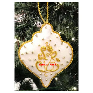 Producto más vendido de Color crema, la mejor tela Zari, bordado a mano, forma Rectangular, adornos navideños para árbol de Navidad - Product Image 1