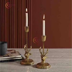 Ensemble De 2 Cerf Design Or Poli Table Décoratif Unique Bougie Pot Merveilleux Look Décoration De Noël Intérieur Bougeoir - Product Image 1