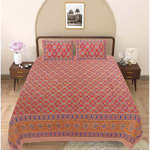 Red Floral 240 TC 100% Cotton Bedsheet Set Super <b>King</b> <b>Size</b> with 2 Pillow Covers Home Use (SHKV1086) - Product Image 2