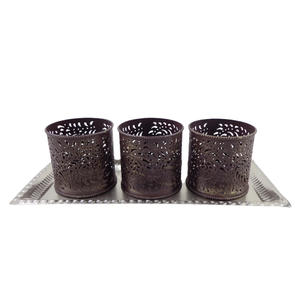 Nouveau ensemble décoratif de 2 bougeoir en verre et métal couleur Bronze support de pilier de bougie de taille moyenne pour la décoration de noël à la main - Product Image 4