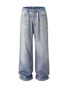 Custom Style <b>Men's</b> Green Denim <b>Jeans</b> Loose Fit <b>Wide</b> <b>Leg</b> Cotton Pants with Distressed Wash Mid Waist Baggy Straight <b>Leg</b> Design - Product Image 5