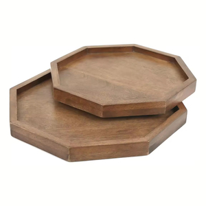 ชุดจานไม้3ชิ้นมีดีไซน์น่าสนใจถาดไม้โชว์ขนมทรงกลม - Product Image 4