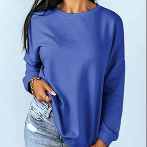 เสื้อสเวตเตอร์คอลูกเรือแบบลำลองสไตล์สตรีททรงหลวมสำหรับผู้หญิง - Product Image 1