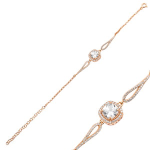 Square Cut Clear Zircon Stones Turkish Handmade Wholesale 925 Sterling Silver <b>Charm</b> <b>Bracelet</b> - Product Image 6