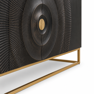 Eclipse Modern Black Solid Wood <b>Sideboard</b> Cabinet Gold Metal Frame Luxury <b>Storage</b> Buffet for Living Room Hotel 5 Ft+ <b>Storage</b> - Product Image 5