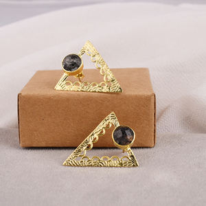 Pendiente redondo de Plata de Ley 925 con piedra preciosa de ónix negro Natural chapado en oro para regalo de fiesta de aniversario - Product Image 4