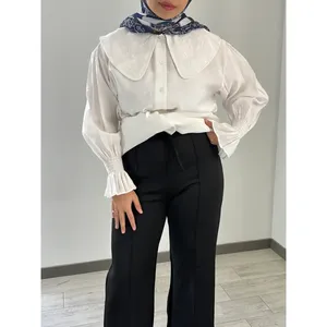Pantalones Palazzo Casuales de Pierna Ancha para Mujer con Cintura Elástica, Tejido Transpirable, Negro y Blanco, 98 cm de Largo, Tallas 1-2 - Product Image 2
