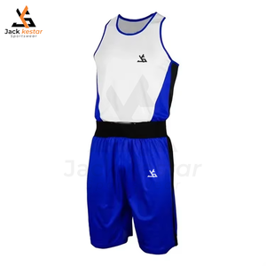 Vêtements d'arts martiaux personnalisés unisexes en gros, uniformes de boxe, 100% polyester, ensembles de gilets et shorts de kick-boxing, légers, séchage rapide - Product Image 1