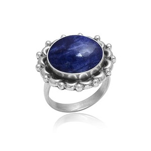 Luxueux 925 argent Sterling bleu Sodalite pierre précieuse bague faite à la main filles bijoux de mariage ovale coupe 925 timbre argent Sterling - Product Image 1