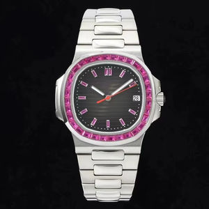 Reloj mecánico de acero inoxidable de lujo de 40mm resistente al agua 5711 ETA 324 movimiento Super calidad GR fábrica PP reloj de piedras preciosas Rojas - Product Image 1
