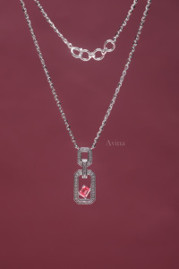 IGI Certified Lab Grown Diamond Emerald Cut Pink <b>Ruby</b> Open Link Pendant <b>Necklace</b> in 18K White Gold Geometric Designer <b>Necklace</b> - Product Image 4