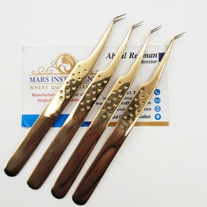 Pinzas Profesionales de Acero Inoxidable para Extensiones de Pestañas, Punta de Fibra de 45 Grados, Color Oro Plasma - Product Image 1