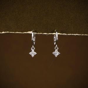 Modern Style Round VVS Lab Grown Diamond Floral Drop <b>Earrings</b> With <b>14k</b> <b>Gold</b> <b>Hoops</b> <b>Earrings</b> For Women's Minimalist Jewelry - Product Image 1