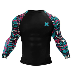 Men's Compression Rash Guard Set With <b>Feather</b> Print Shorts And Leggings Quick Dry Spandex Polyester Sport Wear - Product Image 3