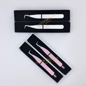 Cils courbés en acier inoxydable, anti-magnétiques, anti-statiques, à dents lisses et dentelées, avec découpe en forme de diamant et motif $, couleur demi-blanc/rose - Product Image 4