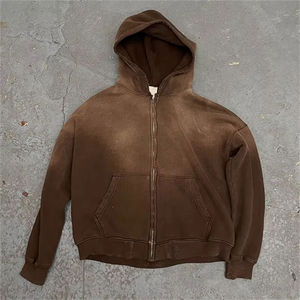 Sudadera con Capucha y Cremallera Personalizada, Estilo Vintage, Lavado Ácido, Desgastado, de Algodón French Terry para Hombre - Product Image 4
