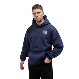 Mens <b>Navy</b> Blue Oversized Hoodie Pullover 50% Cotton 50% Polyester Drop Shoulder Streetwear Relaxed Fit Winter <b>Sweatshirt</b> - Product Image 5
