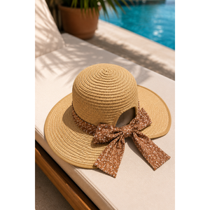 Chapeau souple en herbe naturelle réglable avec nœud à l'arrière, couleur camel, pour femmes adultes, utilisation à la plage - Product Image 1