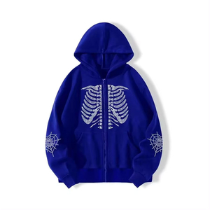 Basics Cotton Blended High Quality Streetwear Manufacturer Washed Embroidery Custom Logo <b>Zip</b> Distressed Rhinestone Men's Hoodies - Product Image 1