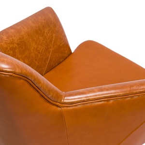 Fauteuil en cuir PU marron de style mid-century modern avec pieds en métal, fauteuil ergonomique pour salon - Product Image 4