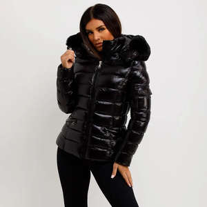 Veste matelassée en chanvre tissé épais de haute qualité, à blocs de couleur, nouvelle collection d'hiver, duvet de canard blanc, capuche à lettres, chaude pour femmes - Product Image 6