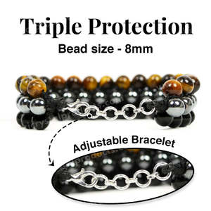 Bracelet Perlé Triple Protection Naturelle en Hématite, Œil de Tigre et Onyx Noir, Réglable en Macramé – Cadeau Tendance - Product Image 5