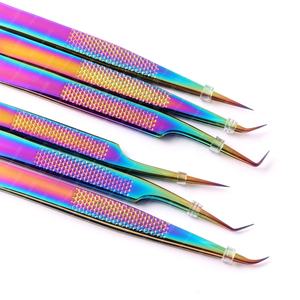 Pinzas para extensión de pestañas, pinzas para pestañas con logotipo personalizado, volumen, agarre de diamante de acero inoxidable, pinzas para pestañas multicolor - Product Image 3