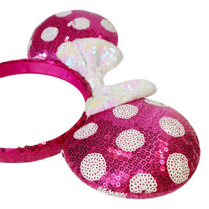 ORDE DE FÁBRICA Orejas de Minnie con Licencia - Diadema de Disfraz Colorida con Puntos para Niños - Accesorio para el Cabello para Fiestas de Cumpleaños Temática Rosa Fuerte - Product Image 1