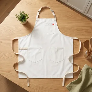Delantal Blanco con 3 Bolsillos, Lona Tejida Resistente, Duradero, Reutilizable, Lavable a Máquina, para Cocinar y Uso Diario - Product Image 1
