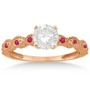Bague en or rose 18 carats avec rubis antique et diamants 0,36 ct, alliance de fiançailles et de mariage - Product Image 2