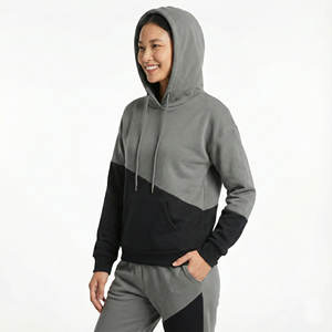 Sudaderas con Capucha Elegantes para Mujer, Diseño de Bloques de Color en Dos Tonos, Logotipo Personalizado, Colores de Marca, Ajuste Holgado, Algodón Grueso - Product Image 2