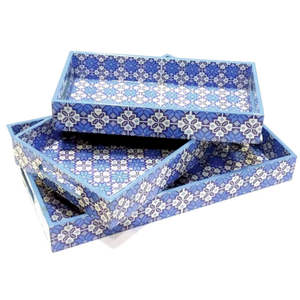 Plateau de service en MDF rectangle fait main finition brillante impression numérique revêtement en émail plateau décoratif en bois traditionnel artisanat - Product Image 1