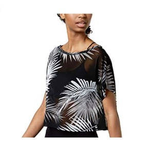 Top Sportivo da Ragazza Material Girl con Stampa Palme Bianco e Nero, Taglia Extra Large, Traspirante e Compressivo per Yoga - Product Image 2