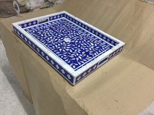 Faizacraft Eco-Friendly Handmade Mother of Pearl Serving <b>Tray</b> Floral Resin and Bone Inlay <b>Tray</b> for <b>Kitchen</b> Decor - Product Image 3