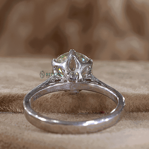 2,50 CT Off White Round Cut Diamond Halo oculto con estilo solitario Juego de puntas Anillo de bodas - Product Image 4