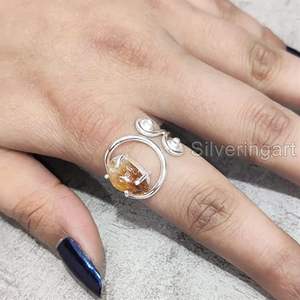 Anillo de Plata de Ley 925 con Citrino Natural en Bruto, Piedra Natalicia de Noviembre, Regalo de Navidad, Joyería Hecha a Mano - Product Image 1