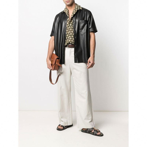 Chemise en cuir 100% pour homme, manches régulières, haute qualité, sur mesure, OEM ODM, ELITE CRAFT INDUSTRY, noire, respirante, antibactérienne - Product Image 1