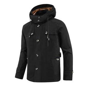Spring Autumn New Plus Size Casual Zipper 100% Cotton Woven Plain Dyed Slim <b>Long</b> Hooded Bomber <b>Jacket</b> <b>for</b> <b>Men</b> - Product Image 3