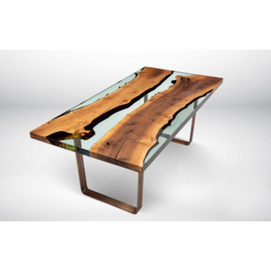 2025 Table à manger en bois massif pieds en résine époxy pour usage extérieur artisanat en métal ensembles de salle à manger pour meubles de restaurant d'hôtel - Product Image 4