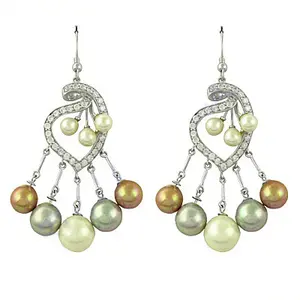 Boucles d'oreilles pendantes en or vintage avec perle pour femmes - Product Image 3