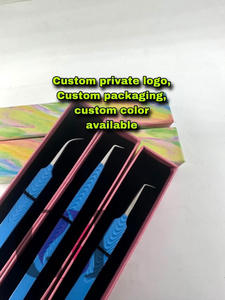 แหนบต่อขนตาสีฟ้าปลายเงิน90องศาอุปกรณ์ความงามสำหรับต่อขนตาสีฟ้าแบบโค้งสไตล์การพิมพ์ใหม่ - Product Image 6